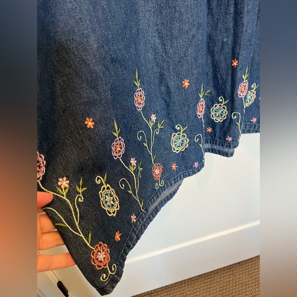 Vtg Vicki Wayne embroidered denim cottagecore peasant prairie midi dress Sz L - Picture 5 of 9